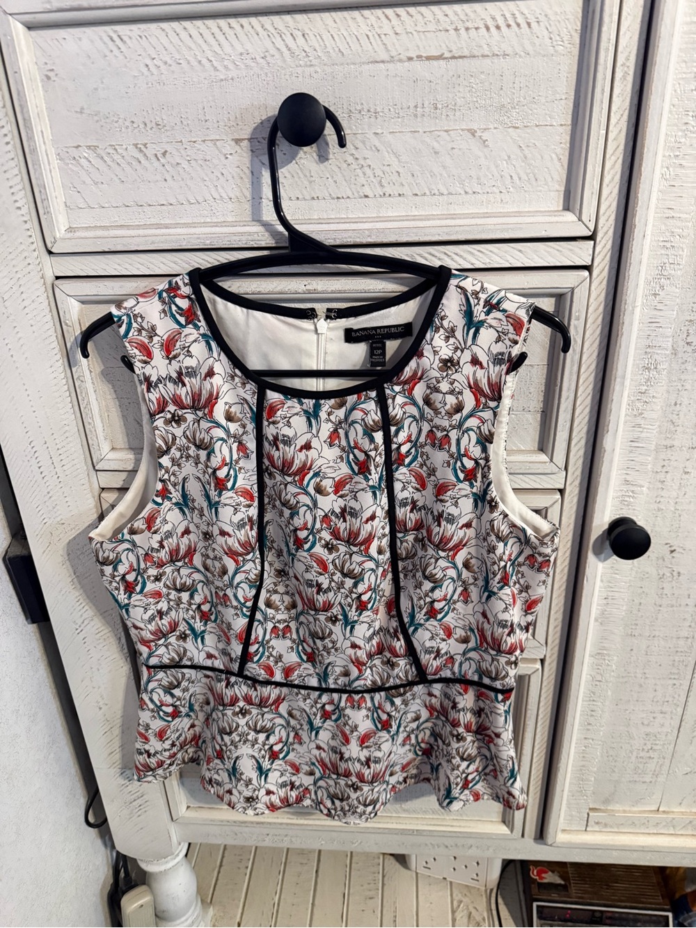 Banana Republic Floral Sleeveless Peplum Top with Black Trim